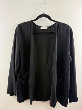 OAK + FORT Black Linen Blend Open Front Cardigan Jacket Minimalist Blazer S/P
